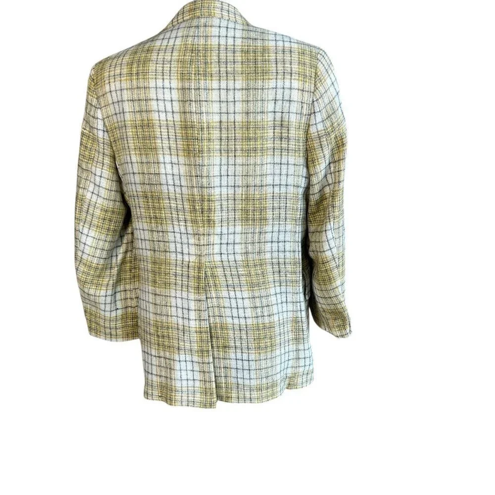 Trojan Deluxe Vintage 80s Men’s Ivory Gold Plaid Sport Coat Blazer Size 38-40R